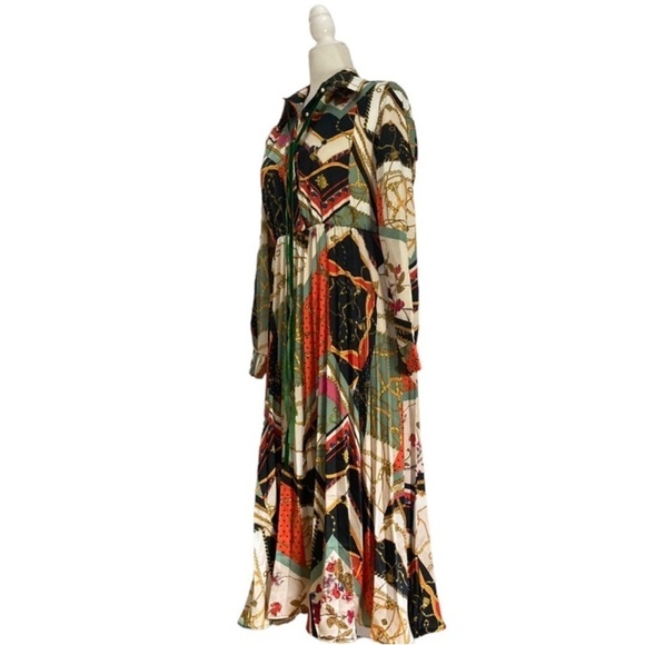 Dalia MacPhee Midi Floral Print Dress Pleated Detailing Ling Sleeves NWOT - Picture 5 of 15